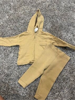 Cozy Tan Waffle-Knit Kids Hoodie & Leggings Set